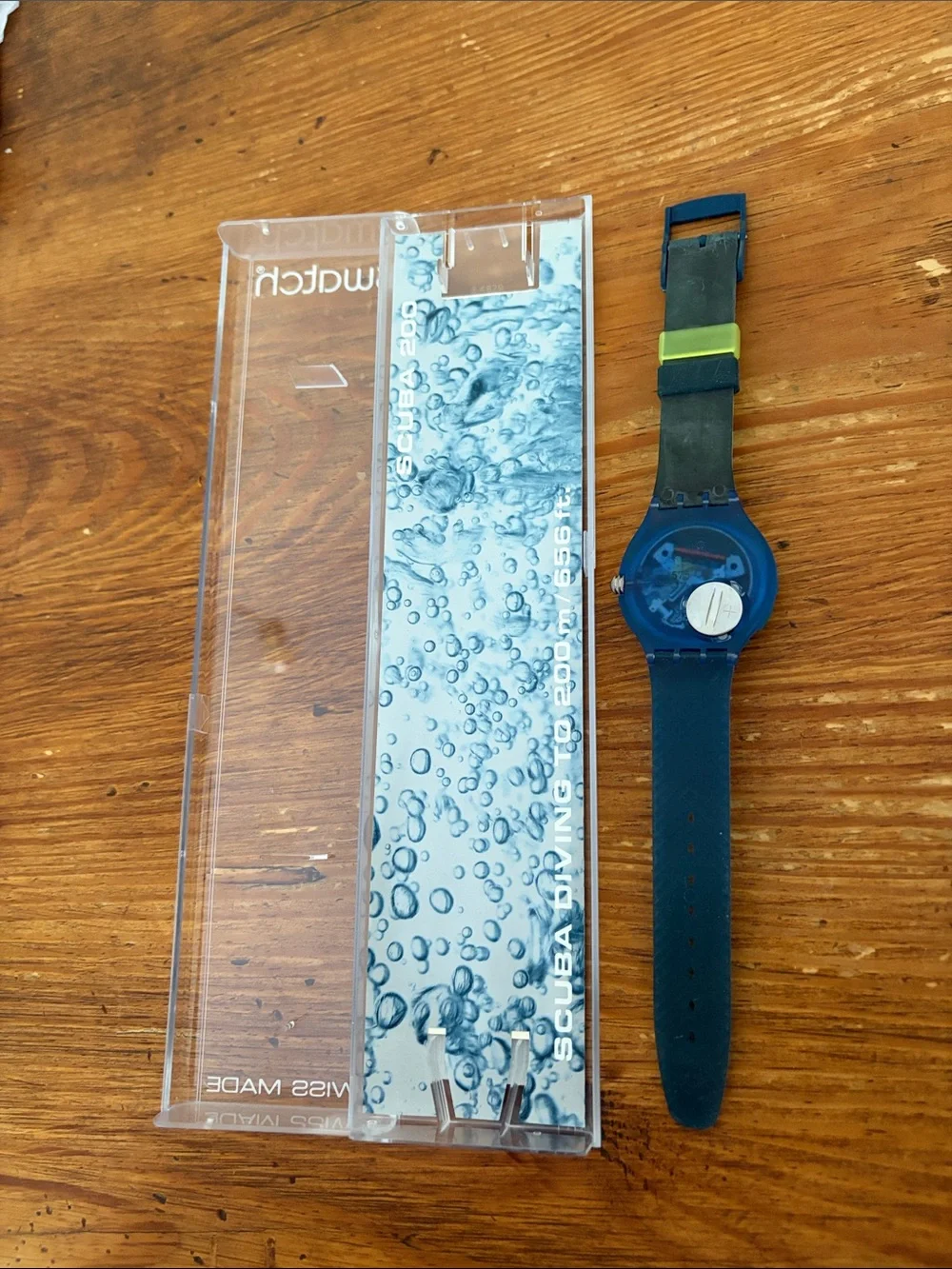 Swatch Blue Scuba Watch with Green Bezel Accent